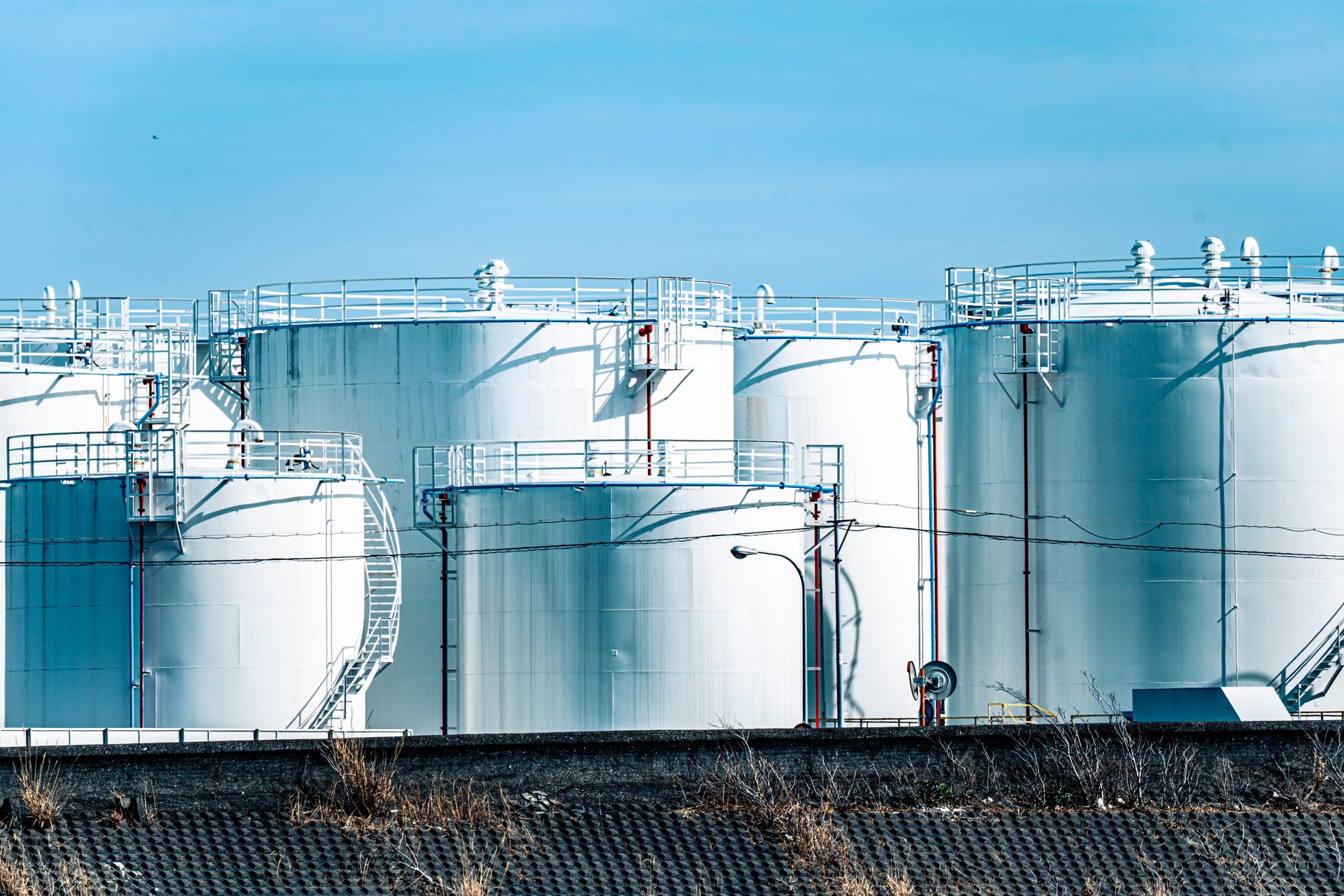 Industrial fuel tanks in the seaport in Tagonoura, Fuji City, Japan